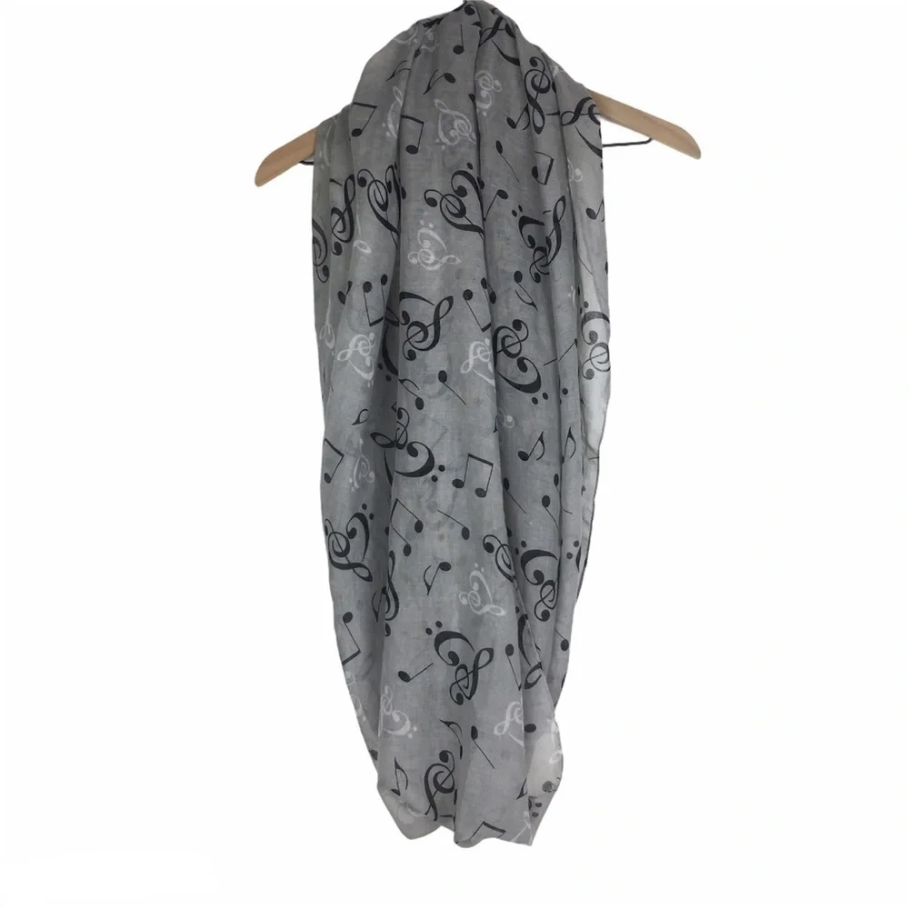 TORRID Scarf Music Notes Sheer & Knit Chunky Grey Infinity Warm Cozy Lot of 2
